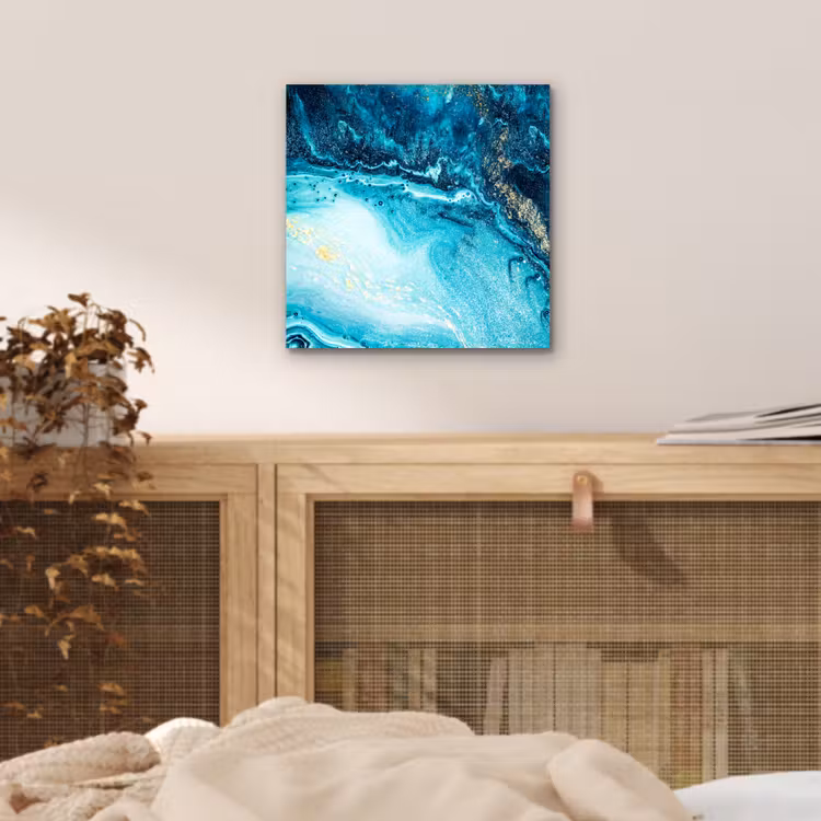 Aluminium schilderij - Marmerlook - Blauw - Goud - Luxe - Glitter - Marmer — 4