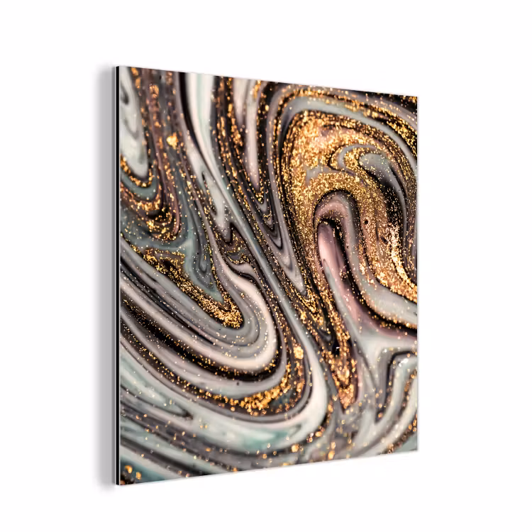 Aluminium schilderij - Marmerlook - Goud - Glitter - Luxe - Marmer - Wit — 1