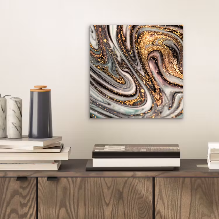 Aluminium schilderij - Marmerlook - Goud - Glitter - Luxe - Marmer - Wit — 2
