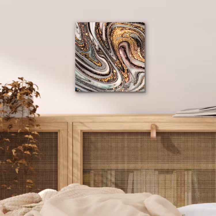 Aluminium schilderij - Marmerlook - Goud - Glitter - Luxe - Marmer - Wit — 4