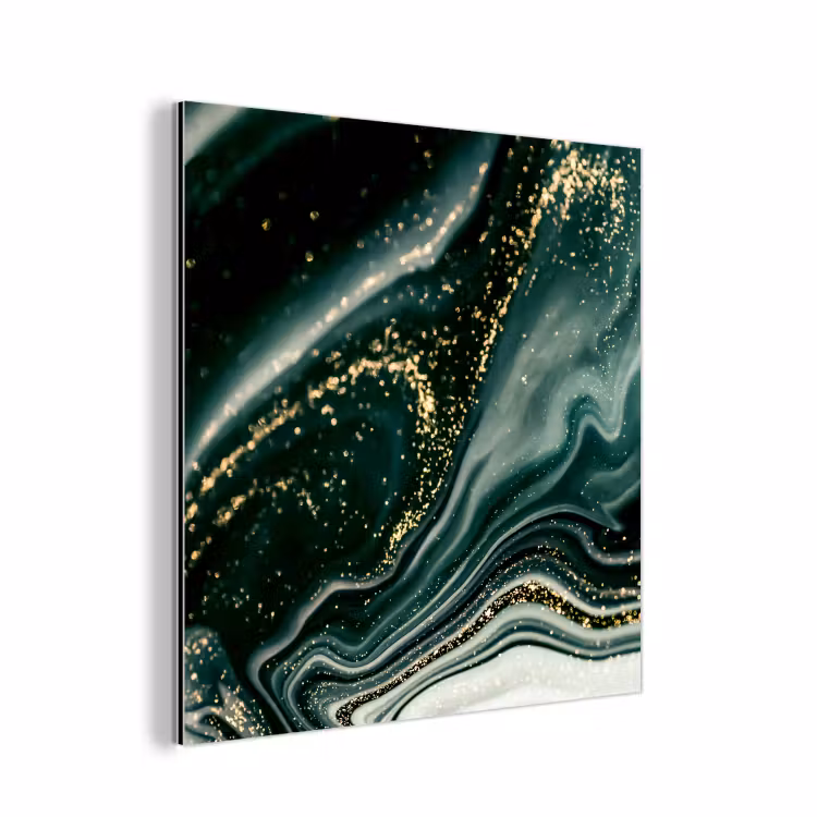 Aluminium schilderij - Marmerlook - Goud - Groen - Glitter - Design - Marmer — 1