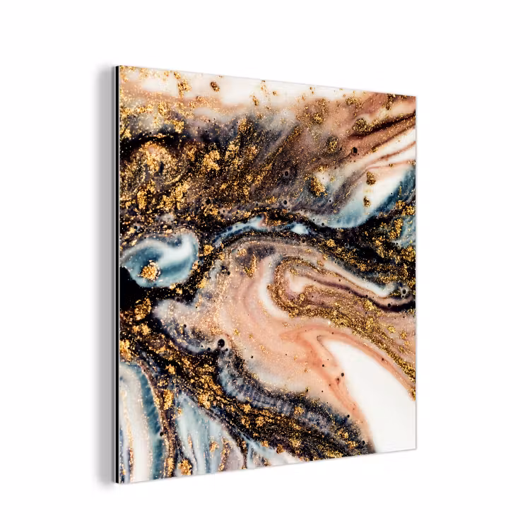 Aluminium schilderij - Marmerlook - Goud - Zwart - Glitter - Chic — 1
