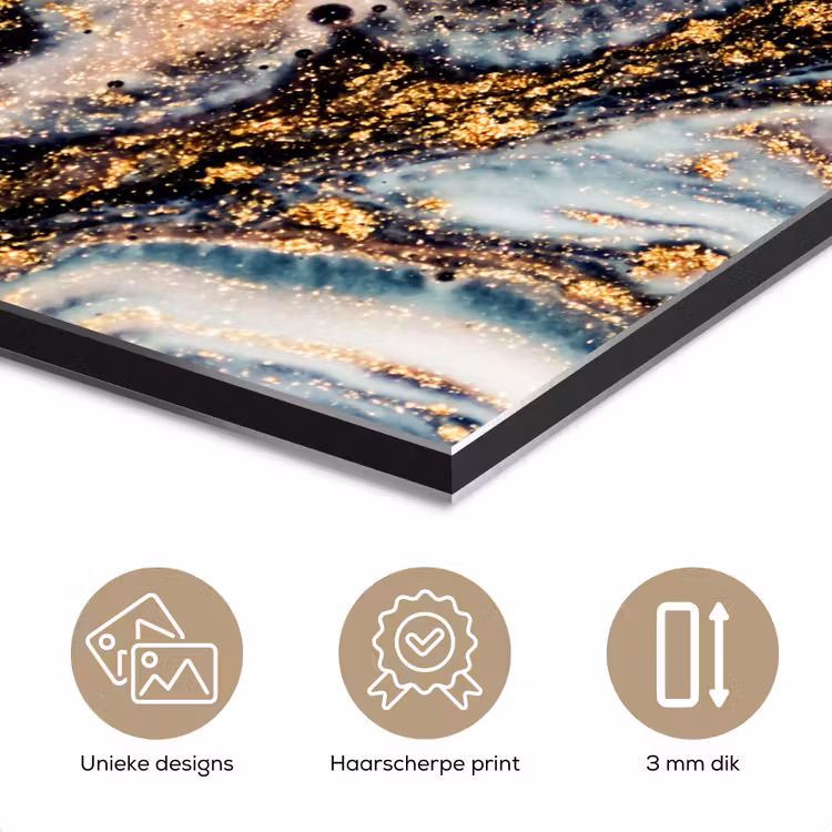 Aluminium schilderij - Marmerlook - Goud - Zwart - Glitter - Chic — 7