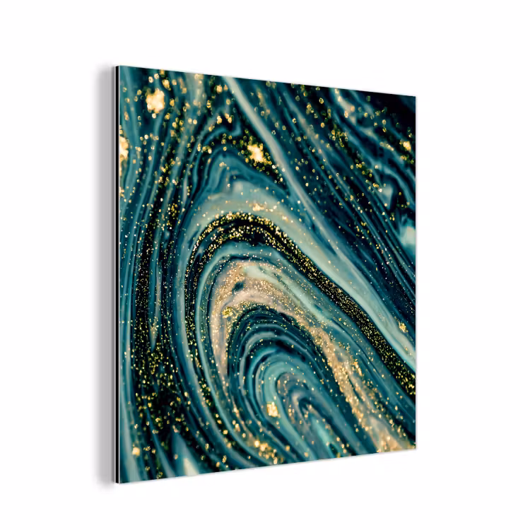 Aluminium schilderij - Marmerlook - Luxe - Goud - Turquoise - Glitter — 1