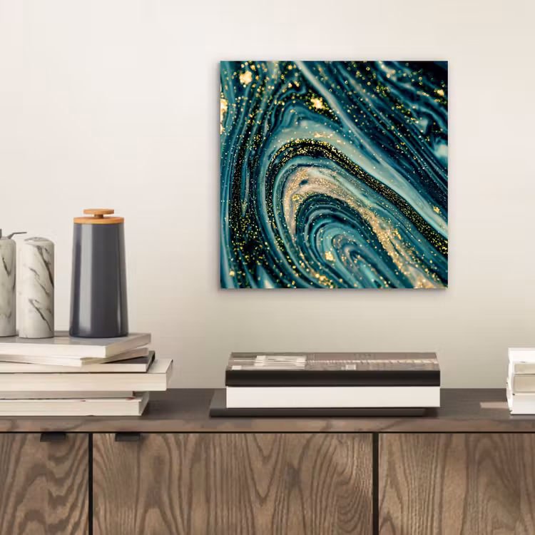 Aluminium schilderij - Marmerlook - Luxe - Goud - Turquoise - Glitter — 2