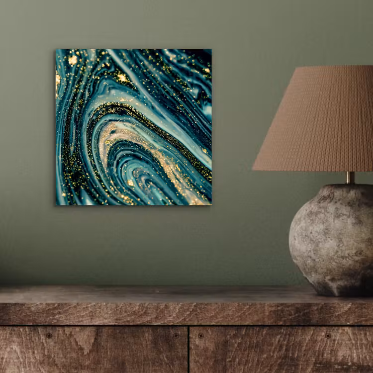 Aluminium schilderij - Marmerlook - Luxe - Goud - Turquoise - Glitter — 3