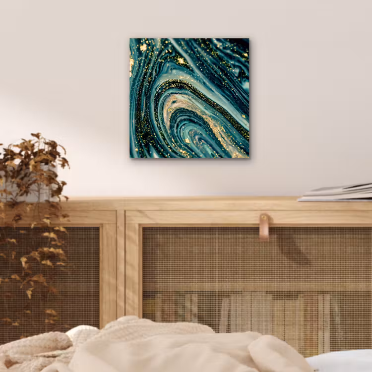 Aluminium schilderij - Marmerlook - Luxe - Goud - Turquoise - Glitter — 4