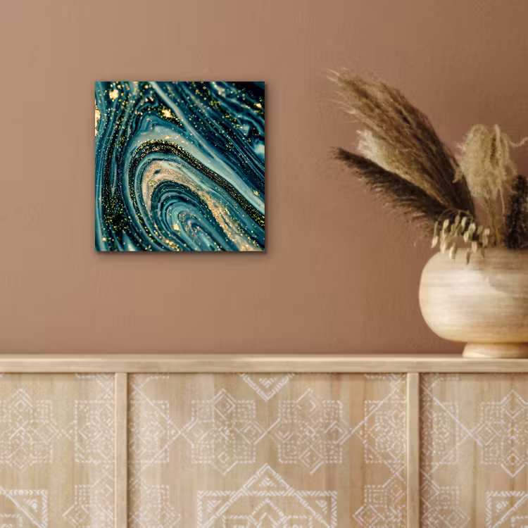 Aluminium schilderij - Marmerlook - Luxe - Goud - Turquoise - Glitter — 5