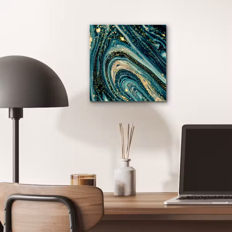 Aluminium schilderij - Marmerlook - Luxe - Goud - Turquoise - Glitter — 6
