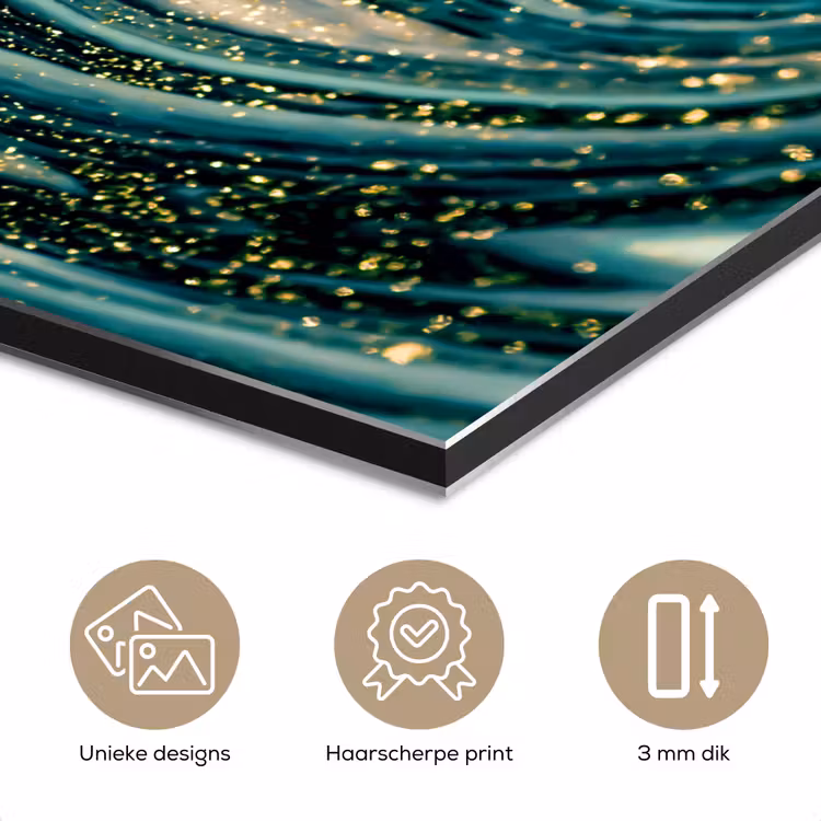 Aluminium schilderij - Marmerlook - Luxe - Goud - Turquoise - Glitter — 7