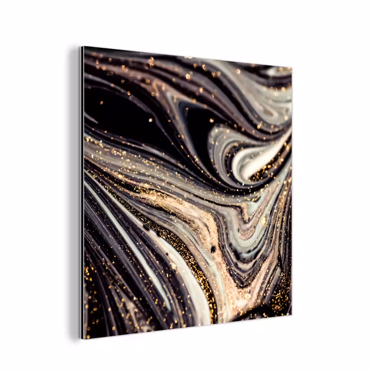 Aluminium schilderij - Marmerlook - Zwart - Goud - Wit - Glitter - Marmer — 1