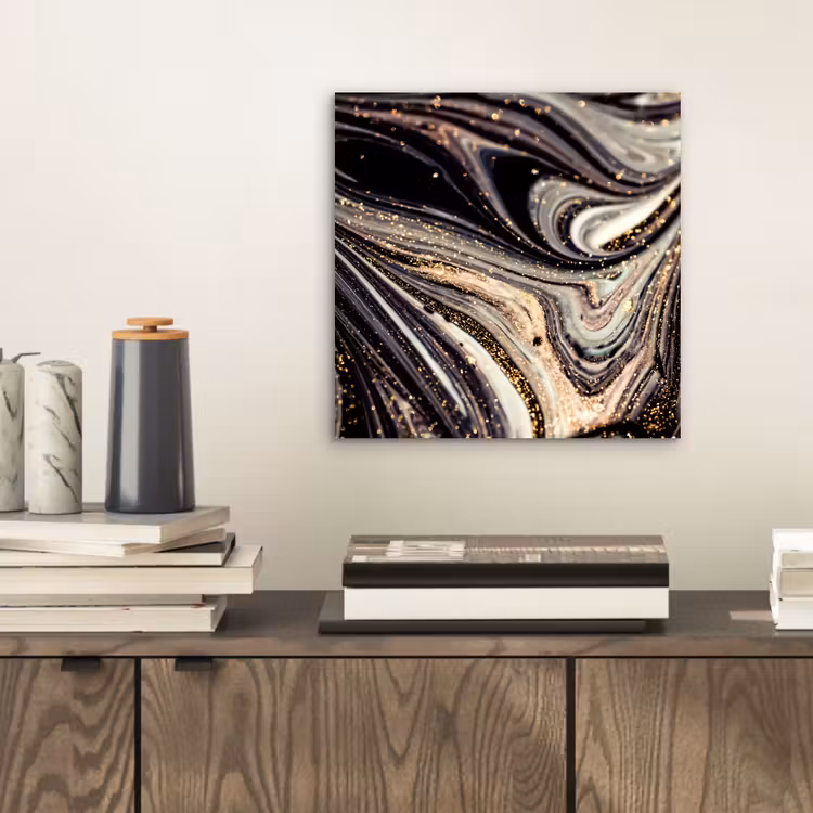 Aluminium schilderij - Marmerlook - Zwart - Goud - Wit - Glitter - Marmer — 2