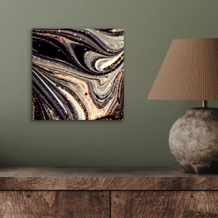 Aluminium schilderij - Marmerlook - Zwart - Goud - Wit - Glitter - Marmer — 3