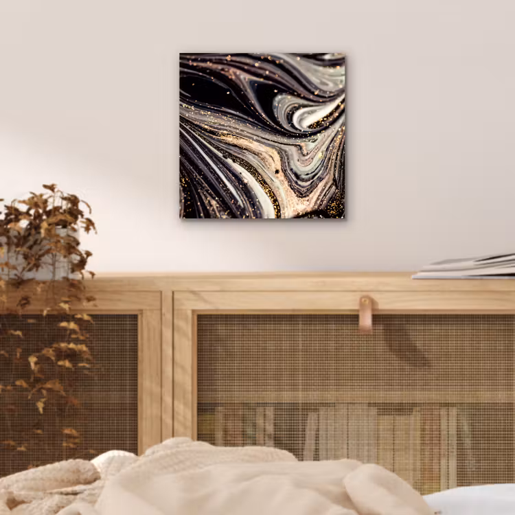 Aluminium schilderij - Marmerlook - Zwart - Goud - Wit - Glitter - Marmer — 4