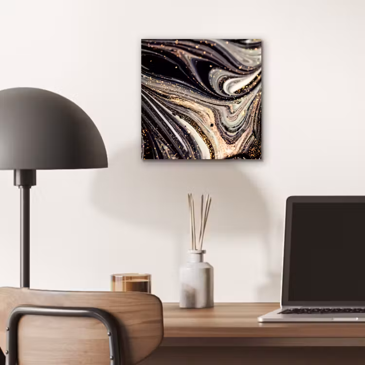 Aluminium schilderij - Marmerlook - Zwart - Goud - Wit - Glitter - Marmer — 6