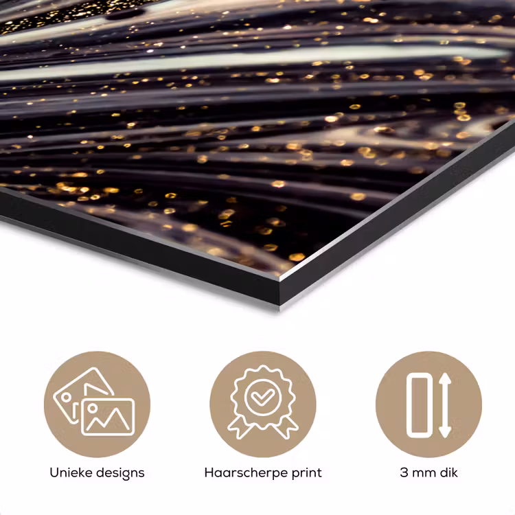 Aluminium schilderij - Marmerlook - Zwart - Goud - Wit - Glitter - Marmer — 7