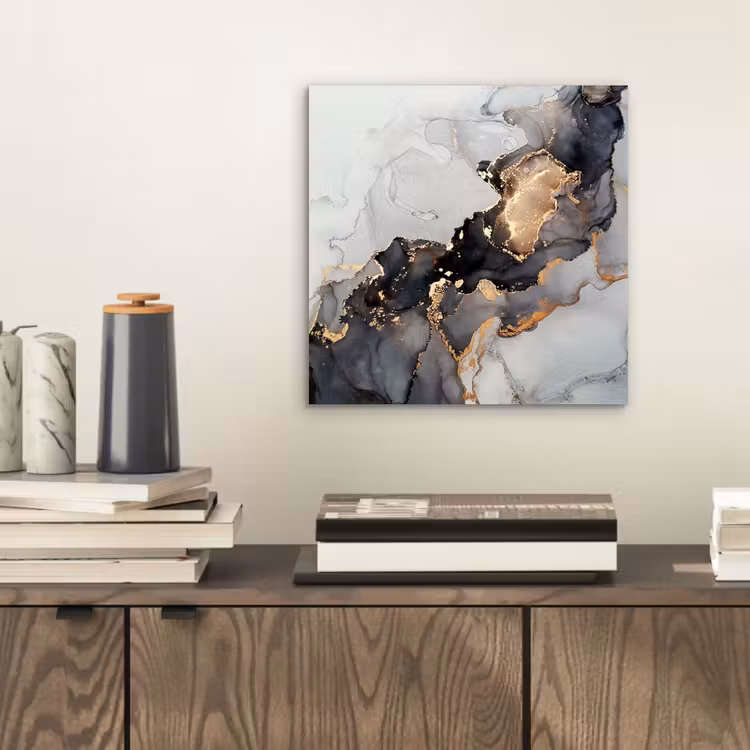 Aluminium schilderij - Zwart - Marmer - Luxe - Goud — 2
