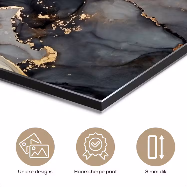 Aluminium schilderij - Zwart - Marmer - Luxe - Goud — 7