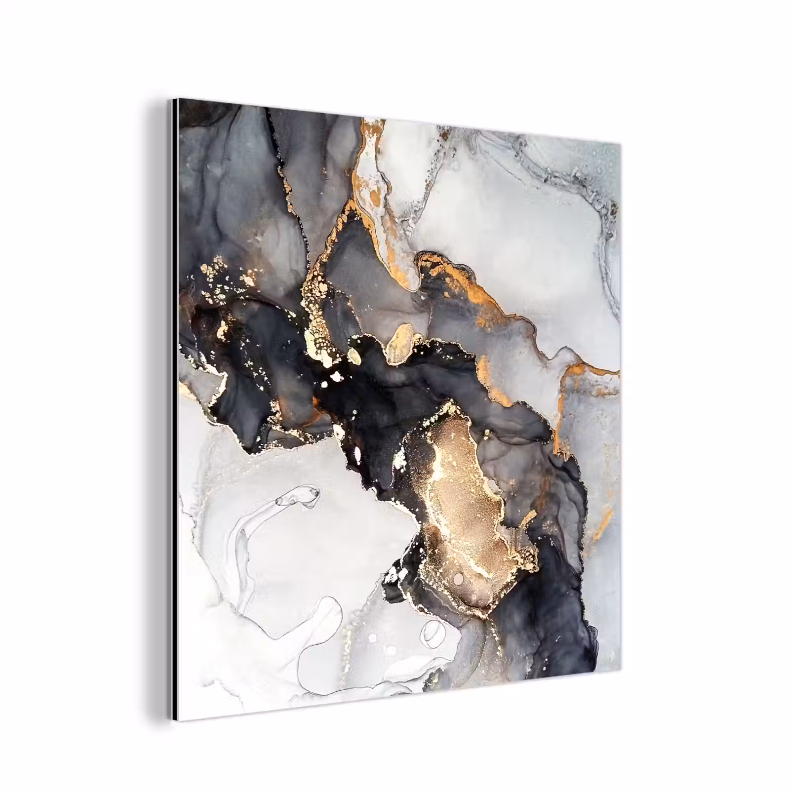 Aluminium schilderij - Marmer - Goud - Abstract - Zwart Wit - Luxe — 1