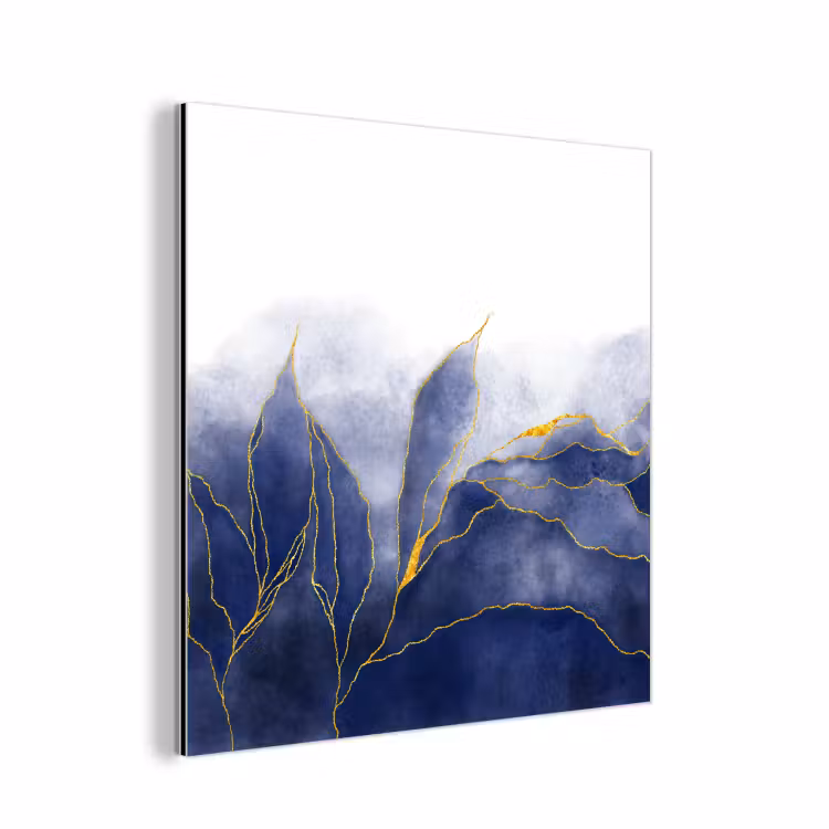 Aluminium schilderij - Marmer - Blauw - Marmerlook - Goud - Textuur — 1