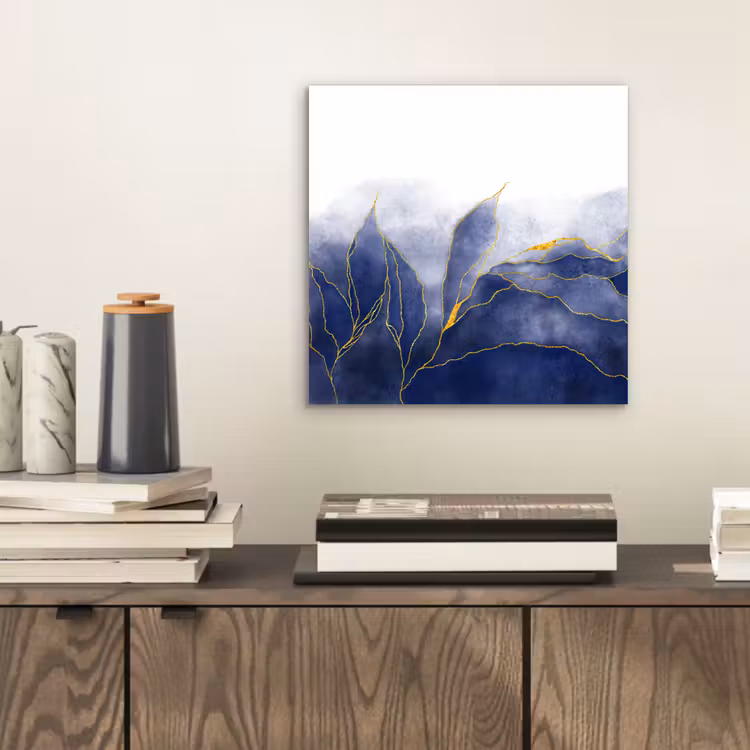 Aluminium schilderij - Marmer - Blauw - Marmerlook - Goud - Textuur — 2
