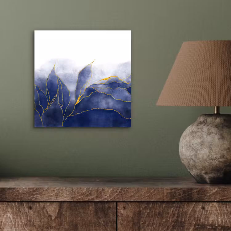 Aluminium schilderij - Marmer - Blauw - Marmerlook - Goud - Textuur — 3