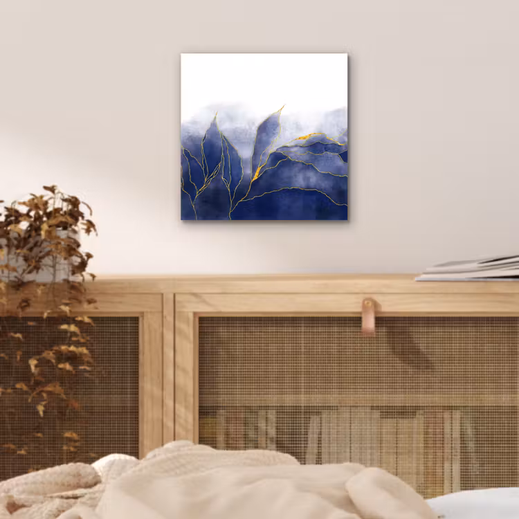 Aluminium schilderij - Marmer - Blauw - Marmerlook - Goud - Textuur — 4