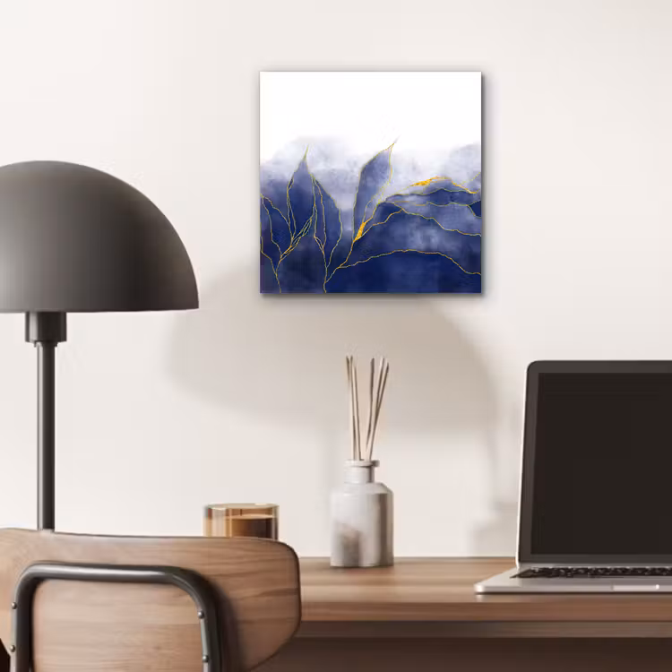 Aluminium schilderij - Marmer - Blauw - Marmerlook - Goud - Textuur — 6