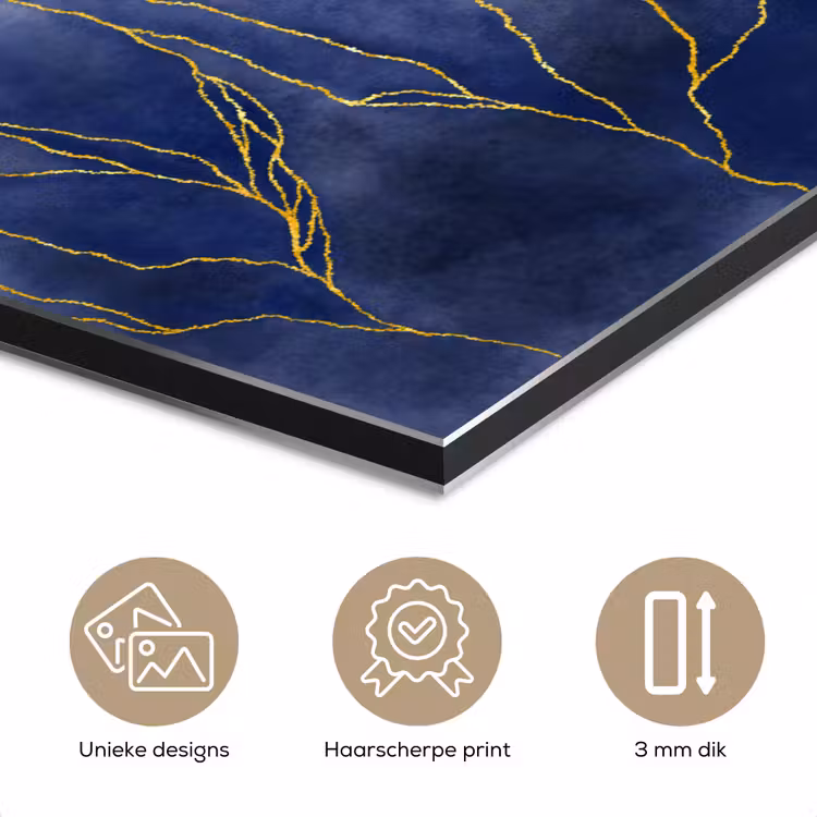 Aluminium schilderij - Marmer - Blauw - Marmerlook - Goud - Textuur — 7