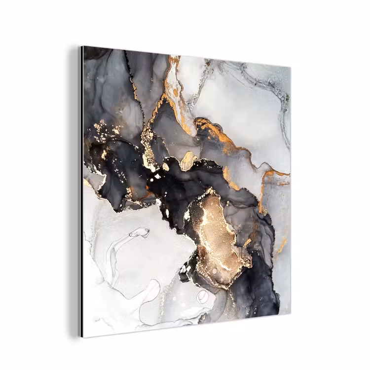 Aluminium schilderij - Marmer - Goud - Abstract - Zwart Wit - Luxe — 1