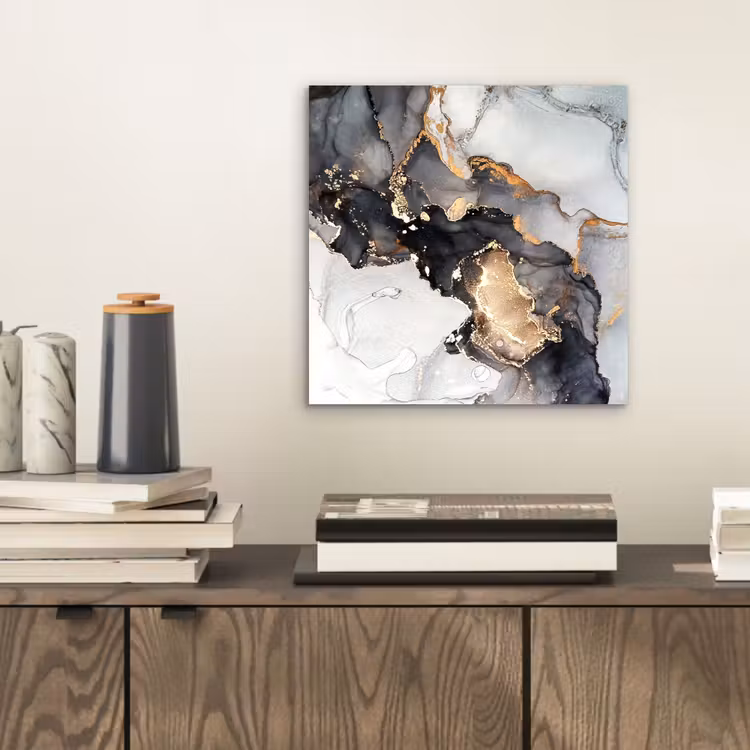 Aluminium schilderij - Marmer - Goud - Abstract - Zwart Wit - Luxe — 2