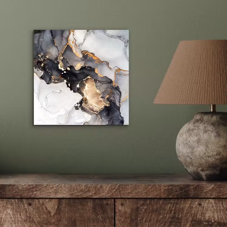 Aluminium schilderij - Marmer - Goud - Abstract - Zwart Wit - Luxe — 3