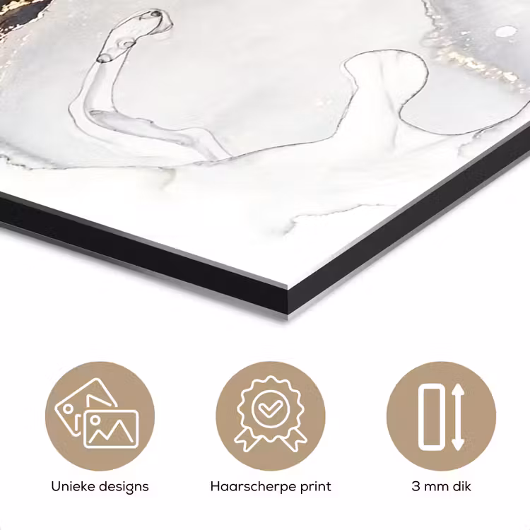 Aluminium schilderij - Marmer - Goud - Abstract - Zwart Wit - Luxe — 7