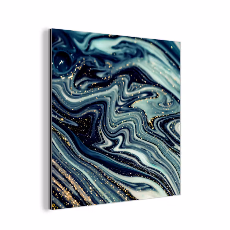 Aluminium schilderij - Marmer - Goud - Blauw - Glitter - Marmerlook - Abstract — 1