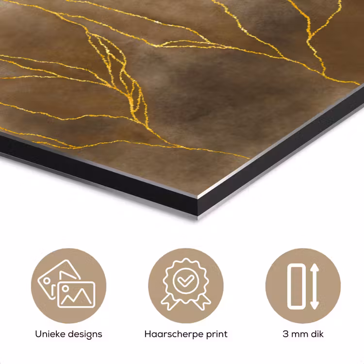 Aluminium schilderij - Marmer - Goud - Bruin - Textuur - Marmerlook — 7