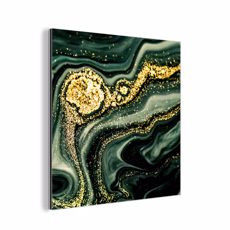 Aluminium schilderij - Marmer - Goud - Glitter - Groen - Marmerlook - Luxe — 1