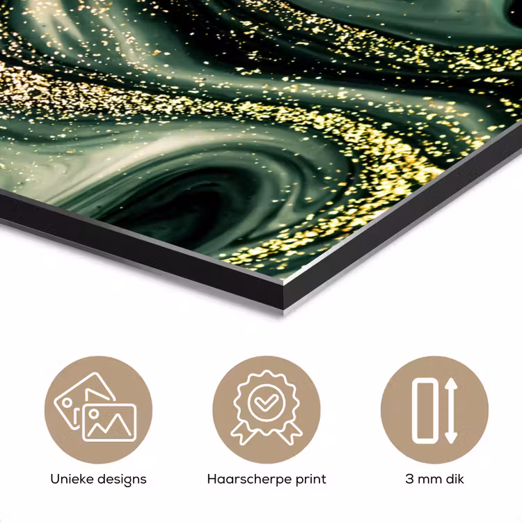 Aluminium schilderij - Marmer - Goud - Glitter - Groen - Marmerlook - Luxe — 7