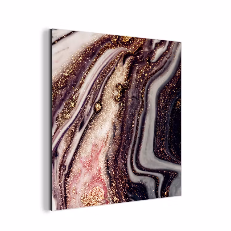 Aluminium schilderij - Marmer - Roze - Goud - Glitter - Marmerlook — 1