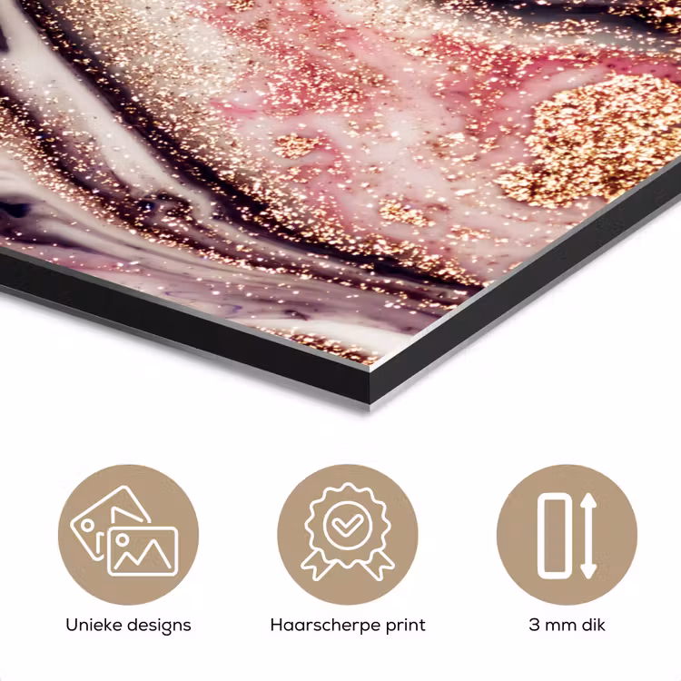 Aluminium schilderij - Marmer - Roze - Goud - Glitter - Marmerlook — 7