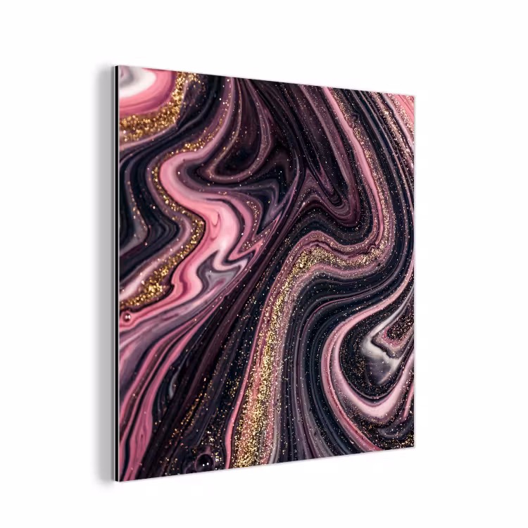 Aluminium schilderij - Marmerlook - Roze - Paars - Goud - Luxe - Marmer — 1