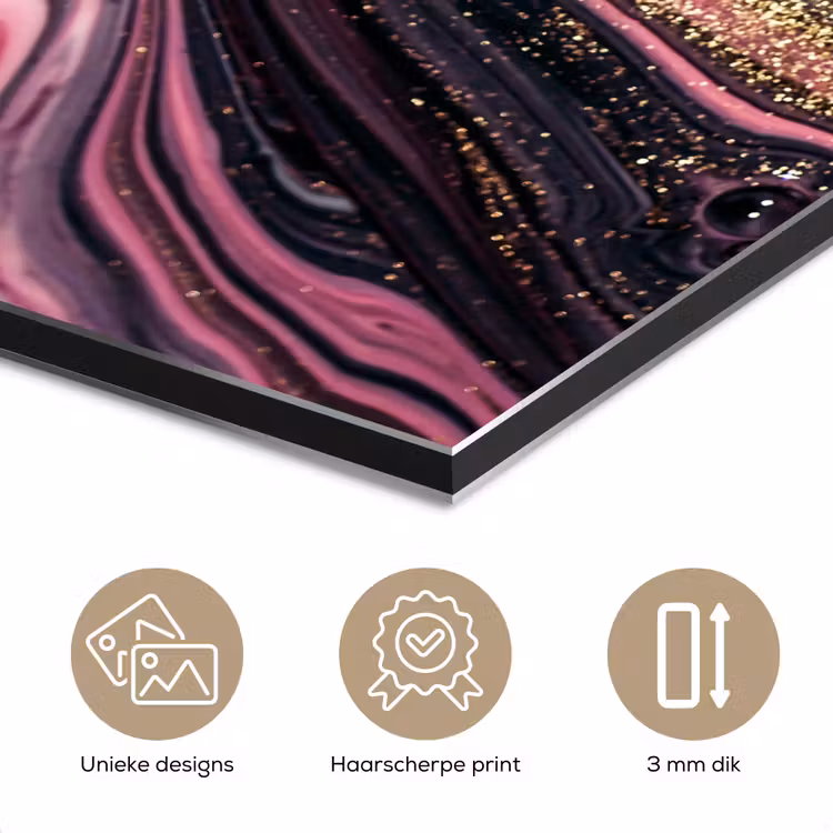 Aluminium schilderij - Marmerlook - Roze - Paars - Goud - Luxe - Marmer — 7