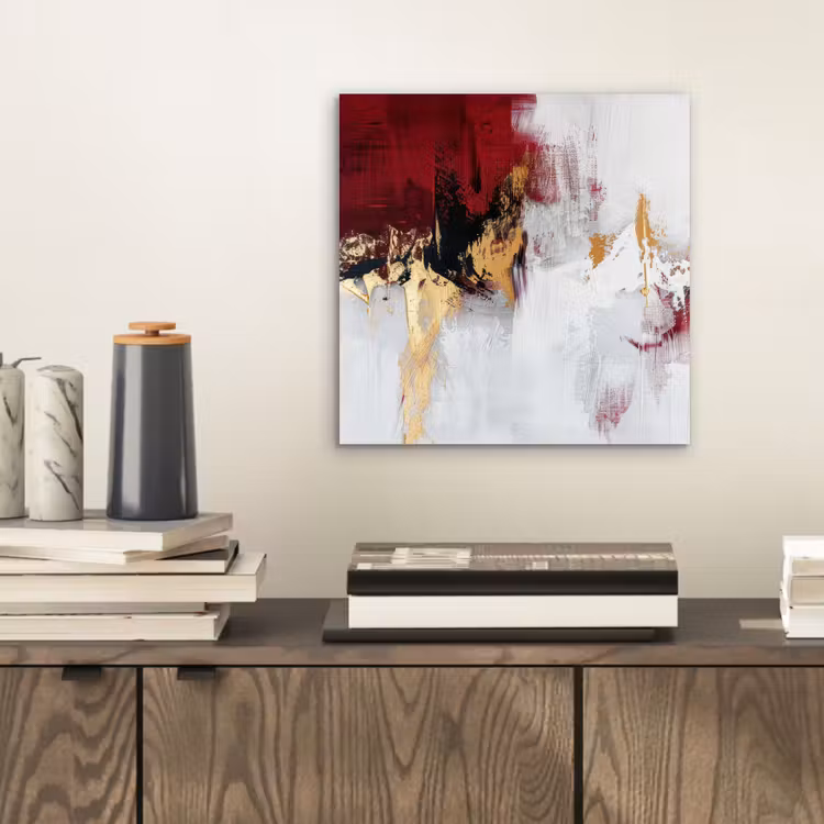 Aluminium schilderij - Rood - Marmer - Abstract - Goud - Modern — 2