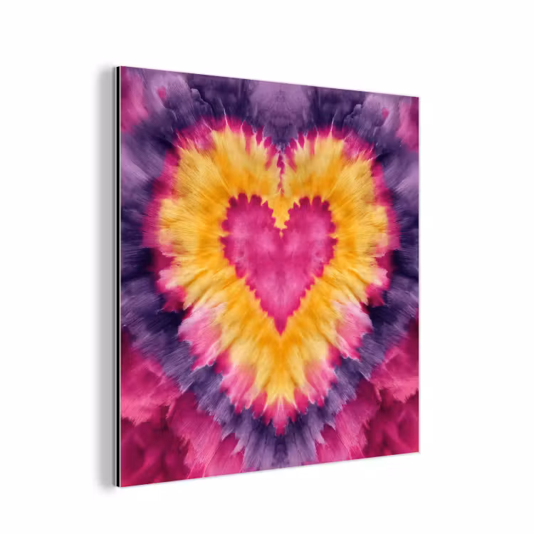 Aluminium schilderij - Tie dye - Hartvorm - Vlammen - Oranje — 1