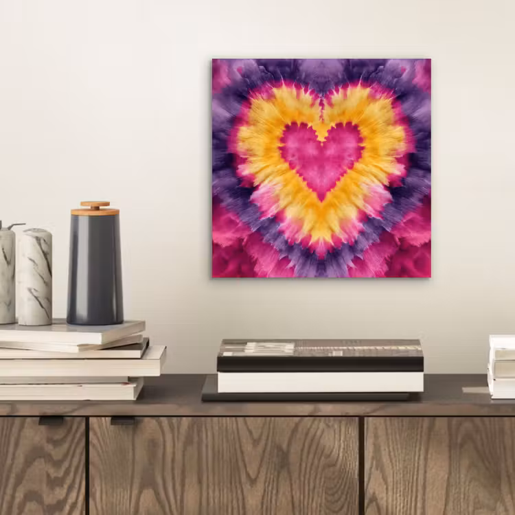 Aluminium schilderij - Tie dye - Hartvorm - Vlammen - Oranje — 2