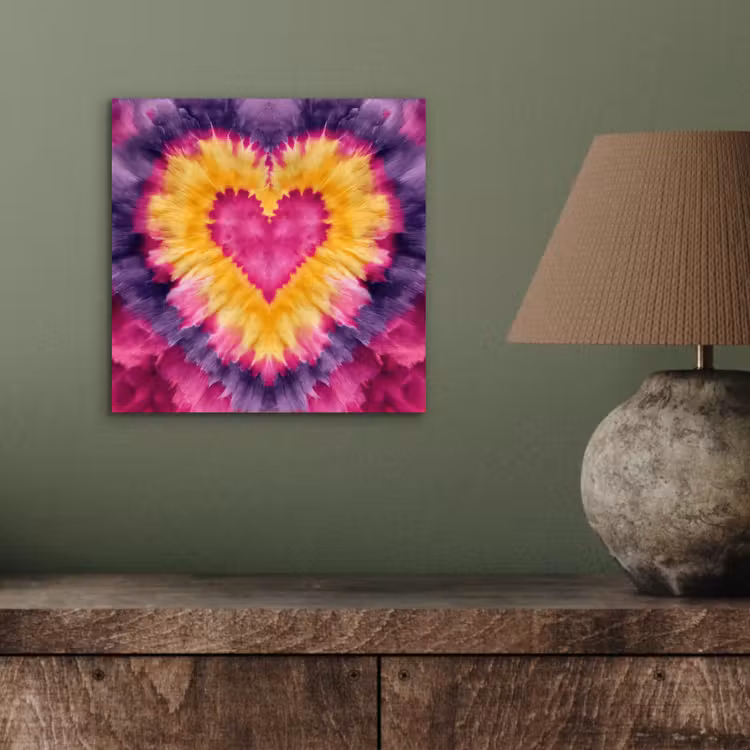Aluminium schilderij - Tie dye - Hartvorm - Vlammen - Oranje — 3