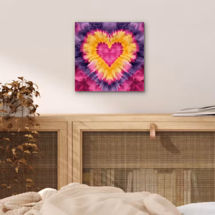 Aluminium schilderij - Tie dye - Hartvorm - Vlammen - Oranje — 4