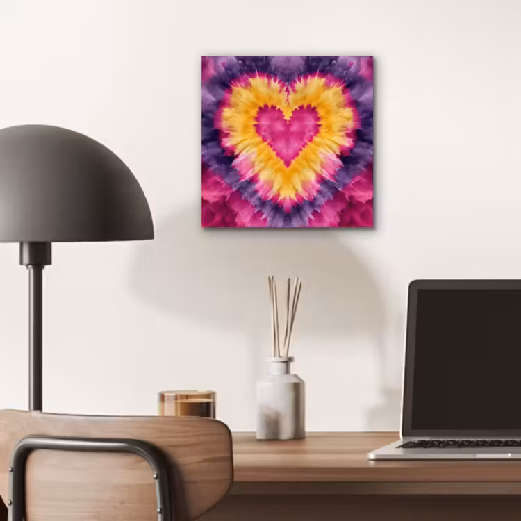 Aluminium schilderij - Tie dye - Hartvorm - Vlammen - Oranje — 6