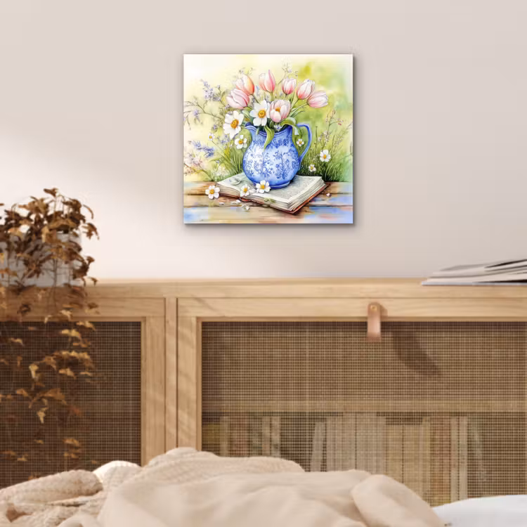 Aluminium schilderij - Vaas - Delftsblauw - Madeliefjes — 4