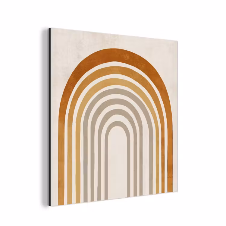 Aluminium schilderij - Minimalistisch - Boog - Lijnen - Beige — 1