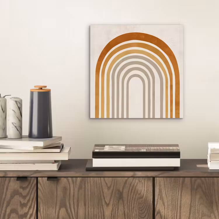 Aluminium schilderij - Minimalistisch - Boog - Lijnen - Beige — 2